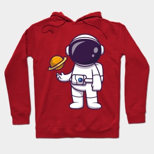 Astronaut Playing Planet Ball Cartoon Hoodie